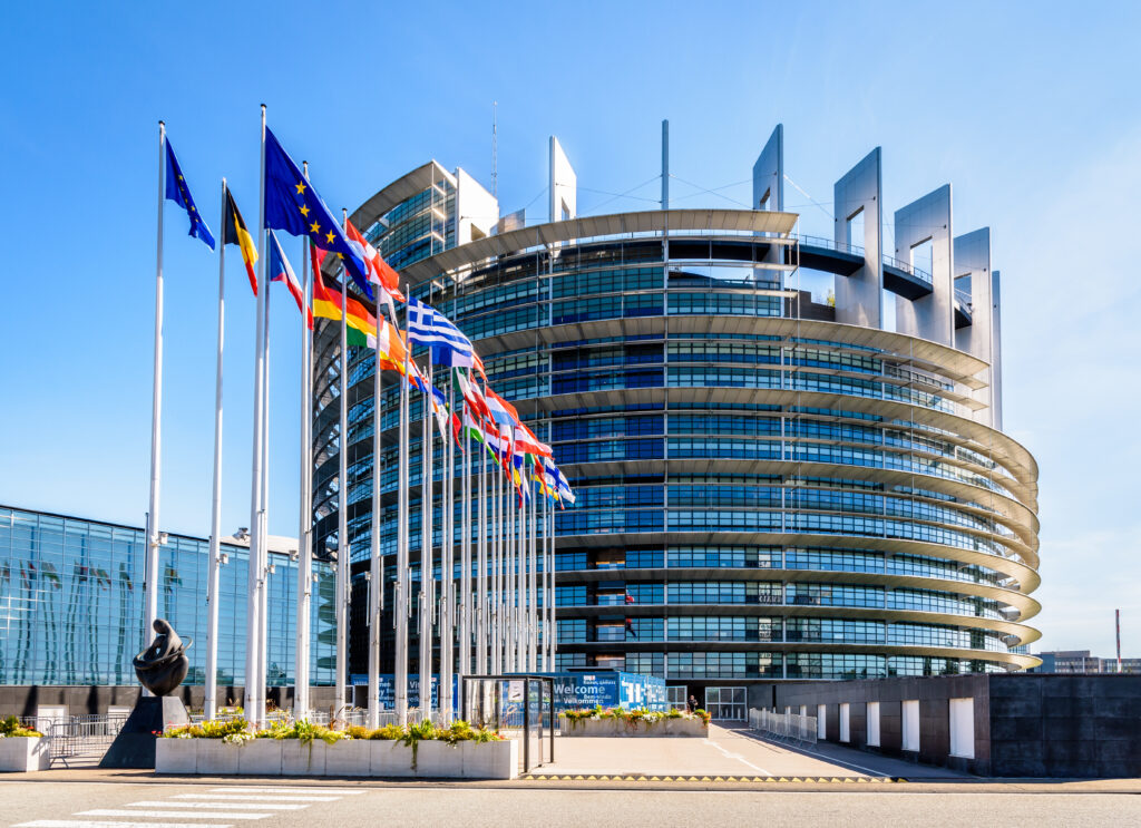 Entrance of the European Parliament building in Strasbourg, France for 2024 The Year Of The Eudr Delayed Drama